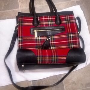 Handbag (large), red plaid,